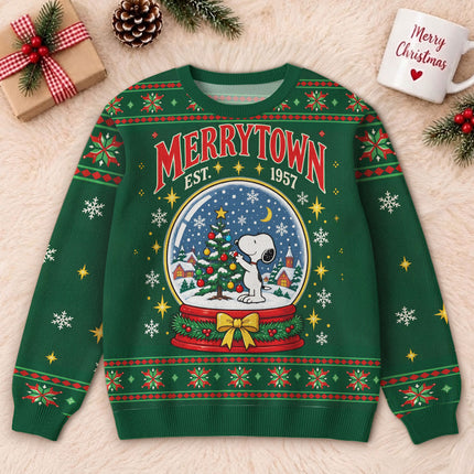 Funny Christmas Snow Globe Ugly Sweatshirt Merrytown Dog Design