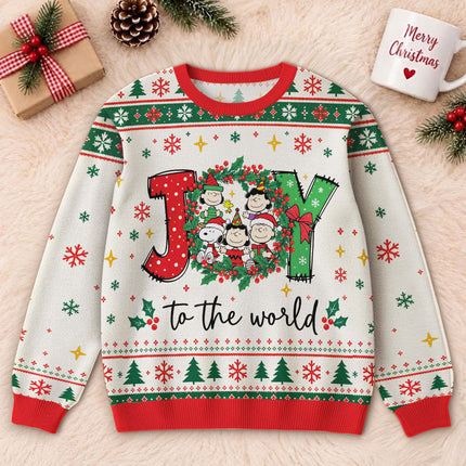 Funny Joy to the World Ugly Sweatshirt Christmas Cartoon Wreath