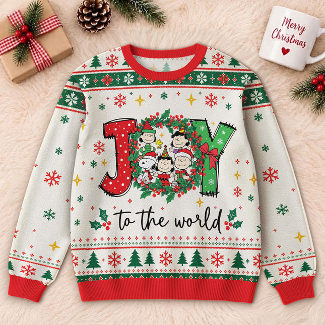 Funny Joy to the World Ugly Sweatshirt Christmas Cartoon Wreath