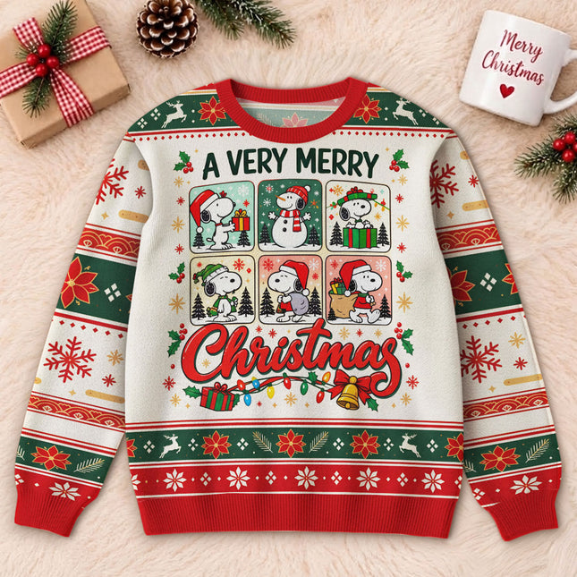 Funny Christmas Dog Ugly Sweatshirt Very Merry Cartoon Holiday