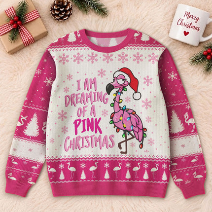 Pink Flamingo Christmas Ugly Sweatshirt Funny Dreaming of a Pink Christmas