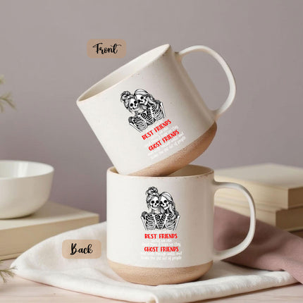 Best Friends Skeleton Halloween Pottery Mug Funny Ghost Gift