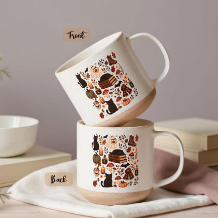 Cozy Black Cat Halloween Pottery Mug Ghost Autumn Gift