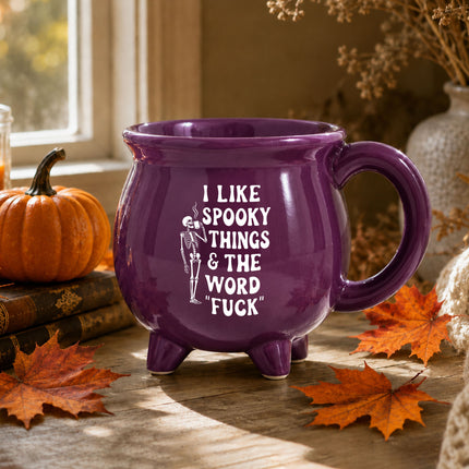 Funny Skeleton Halloween Cauldron Ceramic Mug Spooky Quote
