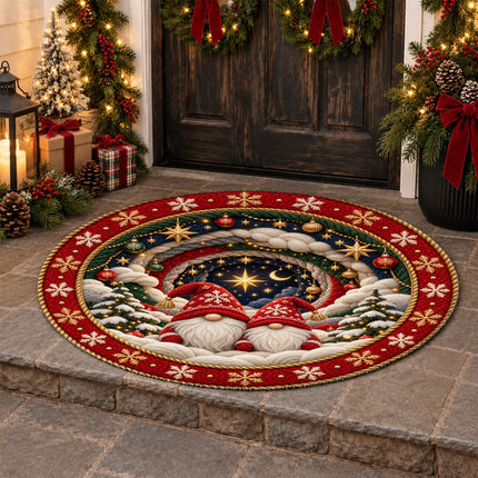 Christmas Round Rug Gnome Starry Night Holiday Doormat