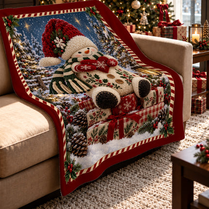 Christmas Snowman Fleece Blanket Cozy Winter Holiday Decor
