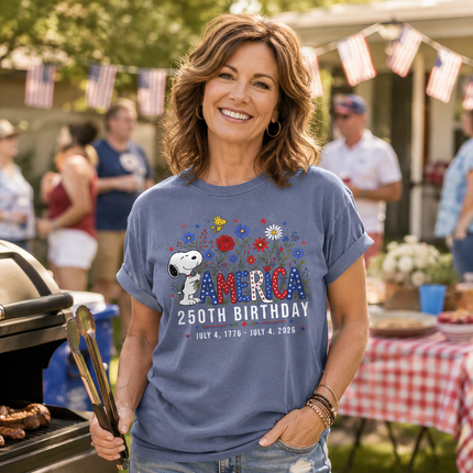 Comfort Colors America 250th Birthday Floral Hugging Dog T-Shirt