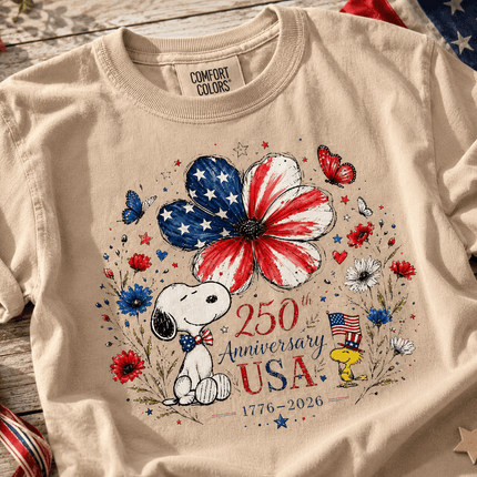 3_18796a86-2c7a-49f3-ad1b-3056c8277ac2 - AuraNations - Comfort Colors 250th Anniversary USA Flag Flower Patriotic Bird Dog T-Shirt - Ivory / S - 250TH ANNIVERSARY, ALL, COMFORT COLORS, NO CUSTOM, PRODUCTS, SNPY, TSHIRT