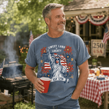 Comfort Colors Sweet Land Of Liberty EST 1776 Bubblegum Statue 250th Anniversary USA T-Shirt