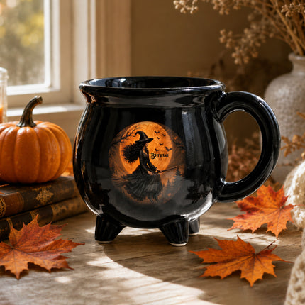 Personalized Witch Moon Cauldron Mug Halloween Custom Name