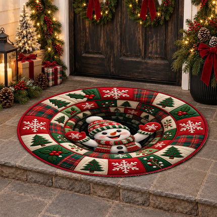 Christmas Round Rug Snowman Holiday Doormat