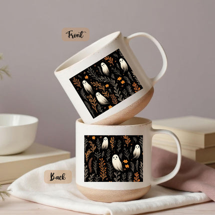 Halloween Pottery Mug Cute Ghost Floral Spooky Season Cup