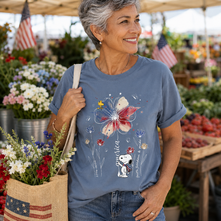 Comfort Colors America Faith Freedom Pride Watercolor Flower Patriotic Dog T-Shirt
