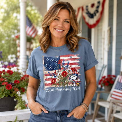 Comfort Colors 250th Anniversary USA Watercolor Flag Floral Dog T-Shirt