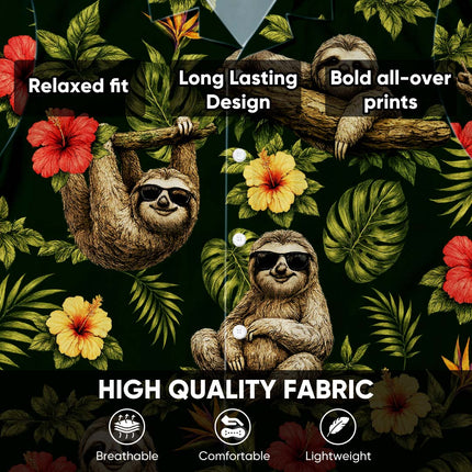 Tropical Sloth Floral Summer Vacation Hawaiian Shirt