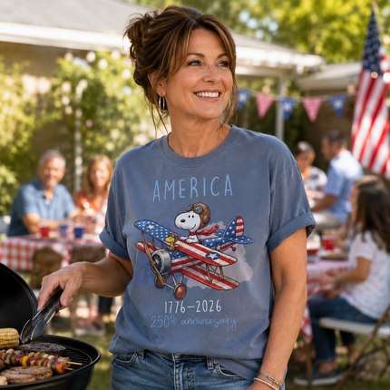 Comfort Colors America 1776-2026 250th Anniversary Patriotic Airplane Dog T-Shirt