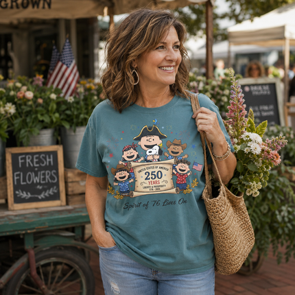Comfort Colors Spirit Of 76 Lives On 250 Years Patriotic Friends T-Shirt