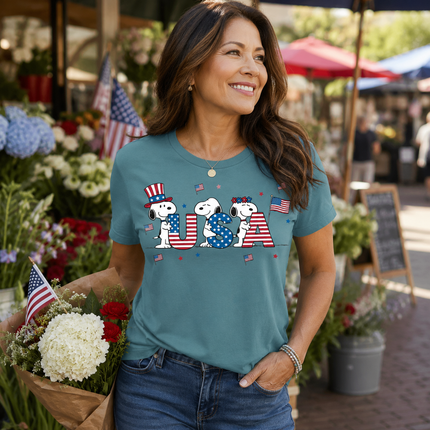Comfort Colors USA Flag Block Letters Cute Dogs T-Shirt