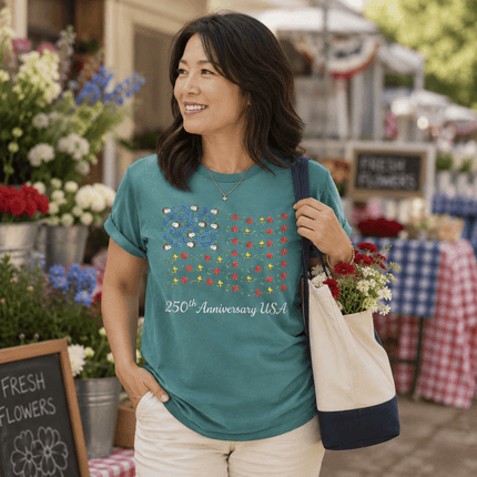 Comfort Colors 250th Anniversary USA Floral Vine Flag Dog And Bird T-Shirt