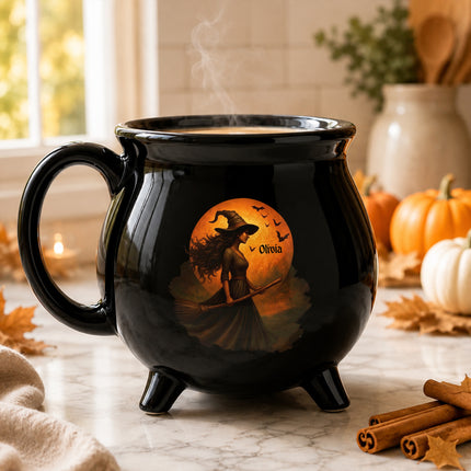 Personalized Witch Full Moon Cauldron Mug Halloween Custom Name