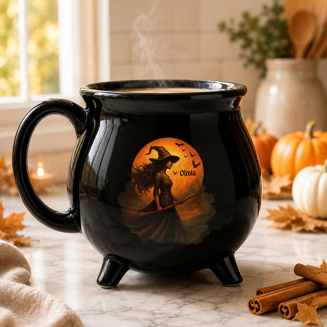 Personalized Witch Full Moon Cauldron Mug Halloween Custom Name