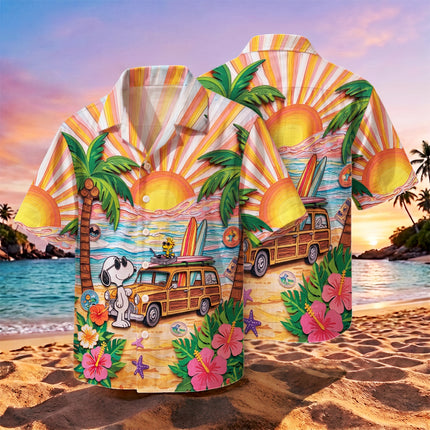Tropical Beach Sunset Surf Van Hawaiian Shirt