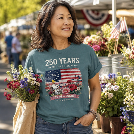Comfort Colors 250 Years Of Freedom 1776-2026 Patriotic Floral Dog T-Shirt