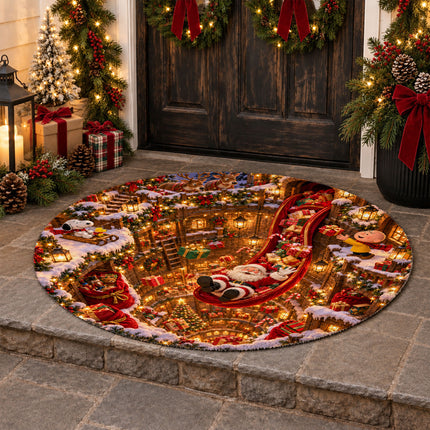 Christmas Round Rug Magical Gift Slide Holiday Doormat