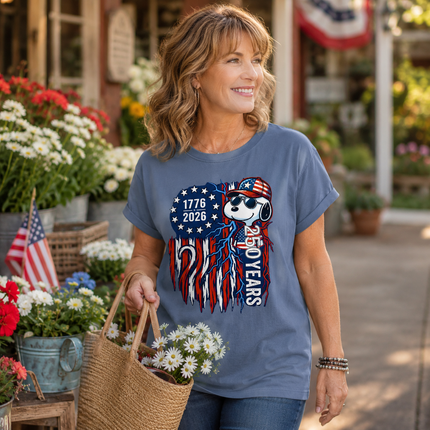 Comfort Colors 1776-2026 250 Years Cool Dog Lightning Flag T-Shirt