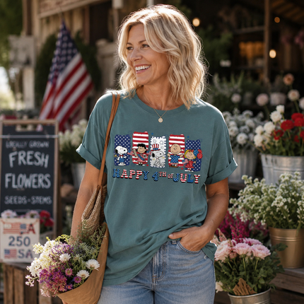 Comfort Colors Happy 4th Of July Red White Blue Stripes Panels T-Shirt