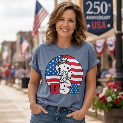 Comfort Colors USA Statue Of Liberty Patriotic Dog Circle T-Shirt
