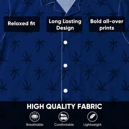 Navy Blue Palm Tree Tropical Beach Summer Hawaiian Shirt