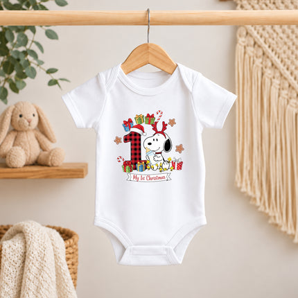 My 1st Christmas Buffalo Plaid Number One Baby Bodysuit