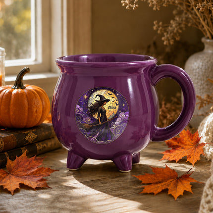 Personalized Witch Cauldron Mug Purple Stained Glass Halloween
