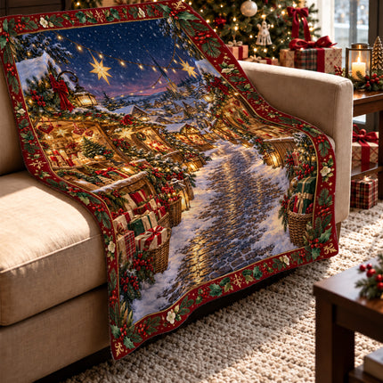 Christmas Market Fleece Blanket Festive Winter Village Decor