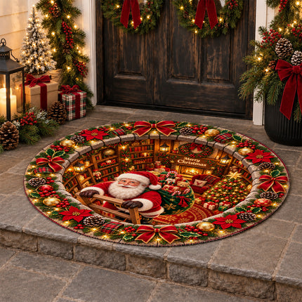 Christmas Round Rug Gnome Gift Holiday Doormat