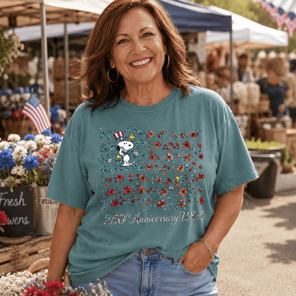 Comfort Colors 250th Anniversary USA Floral Vine Flag Uncle Sam Dog T-Shirt