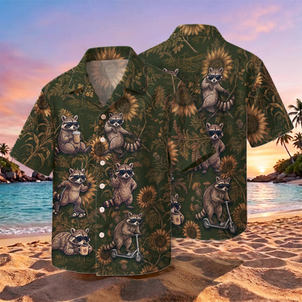 Funny Raccoon Sunflower Summer Vacation Hawaiian Shirt