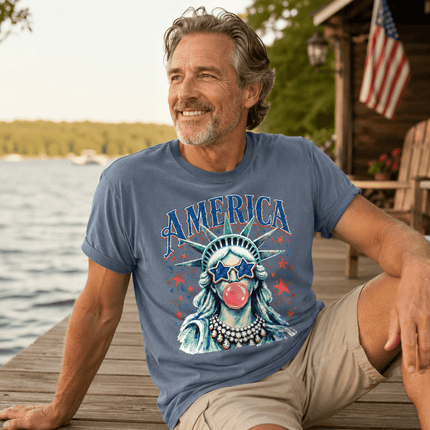 Comfort Colors Retro America 250th Anniversary USA Starry Bubblegum Statue T-Shirt