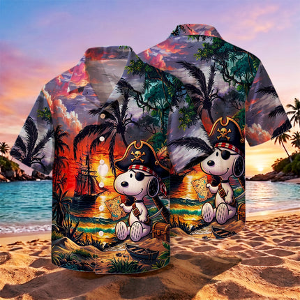 Pirate Treasure Tropical Beach Sunset Hawaiian Shirt