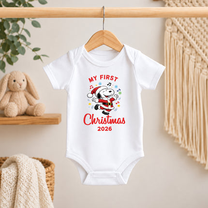 My First Christmas 2026 Festive Music Notes Baby Bodysuit