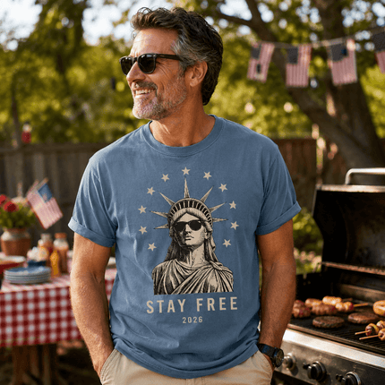 Comfort Colors Stay Free 2026 250th Anniversary USA Sunglasses Statue T-Shirt