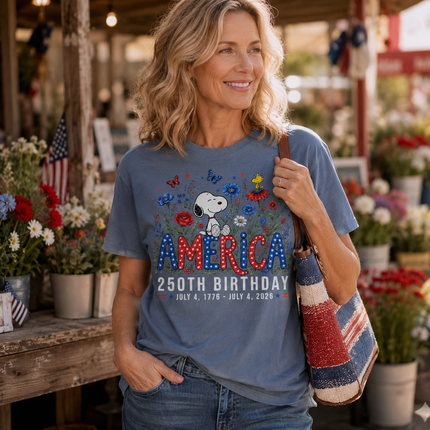 Comfort Colors America 250th Birthday Floral Sitting Dog T-Shirt