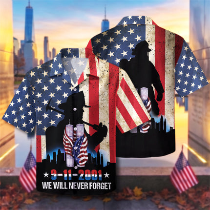 25th Patriot Day We Will Never Forget 9/11 Firefighter Tribute Hawaiian Shirt