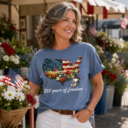 Comfort Colors 250 Years Of Freedom USA Map Floral Patriotic Dog T-Shirt