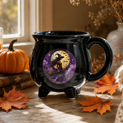 Personalized Witch Cauldron Mug Purple Stained Glass Halloween
