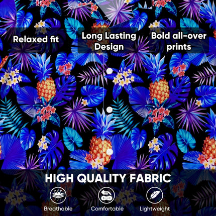 Blue Tropical Pineapple Floral Beach Summer Hawaiian Shirt