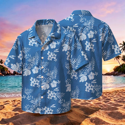 Beach Summer Blue Tropical Floral Hawaiian Shirt