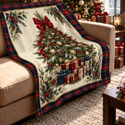 Christmas Tree Fleece Blanket Tartan Plaid Holiday Decor