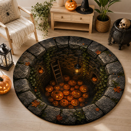 Halloween Round Rug Pumpkin Well 3D Spooky Doormat